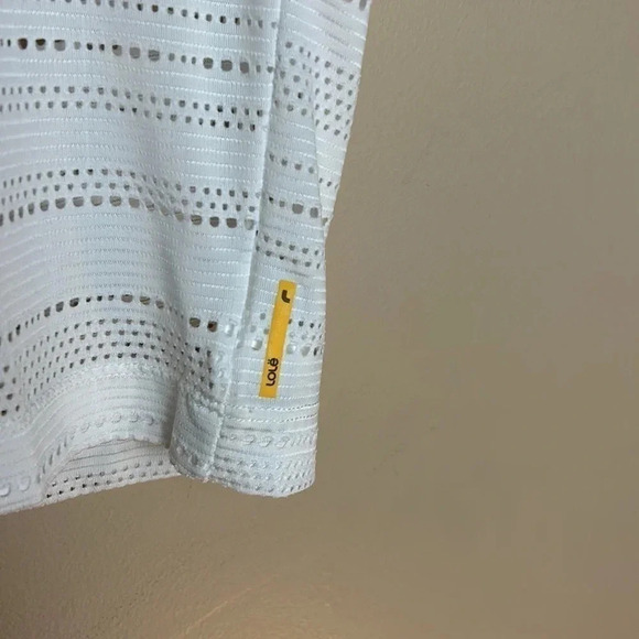 LOLE vtg oversize white sheer eyelet t shirt,silver trim,PTP 20” ,raglan,XS,S,M - Picture 3 of 15